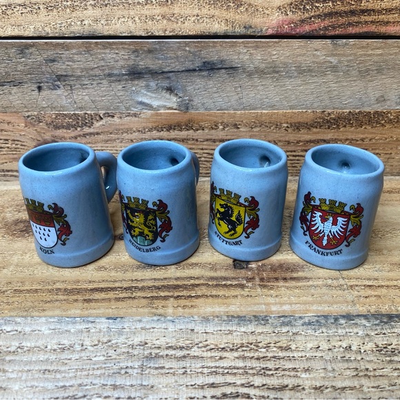 Lot of 4 Miniature German Stoneware Beer Mugs Stein Shot Glasses - Picture 2 of 8